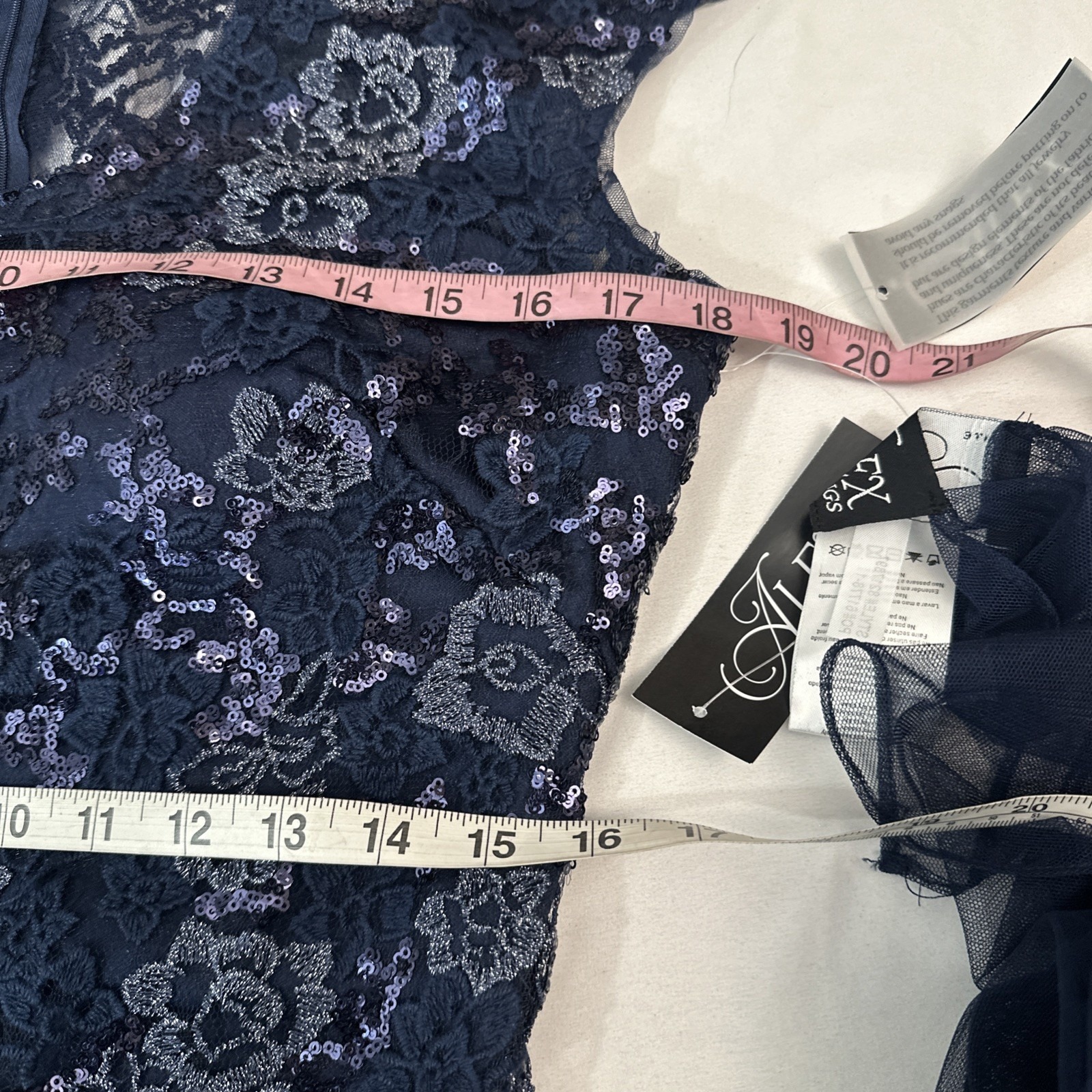 Nwt $269 Alex Evenings [ 10p ] Sequin Embroidered Trumpet Gown Navy Blue Q1200 — image 4 of 8